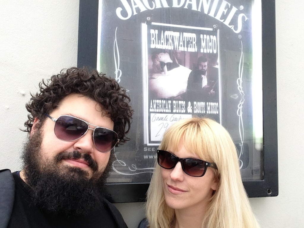 Seth and Erin pose outside the Gamli Gaukurinn inReykjavik, Iceland. 