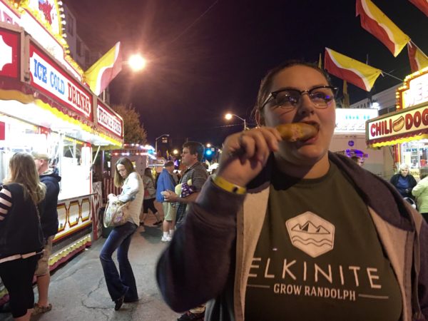 Chowing down on a homemade corn dog